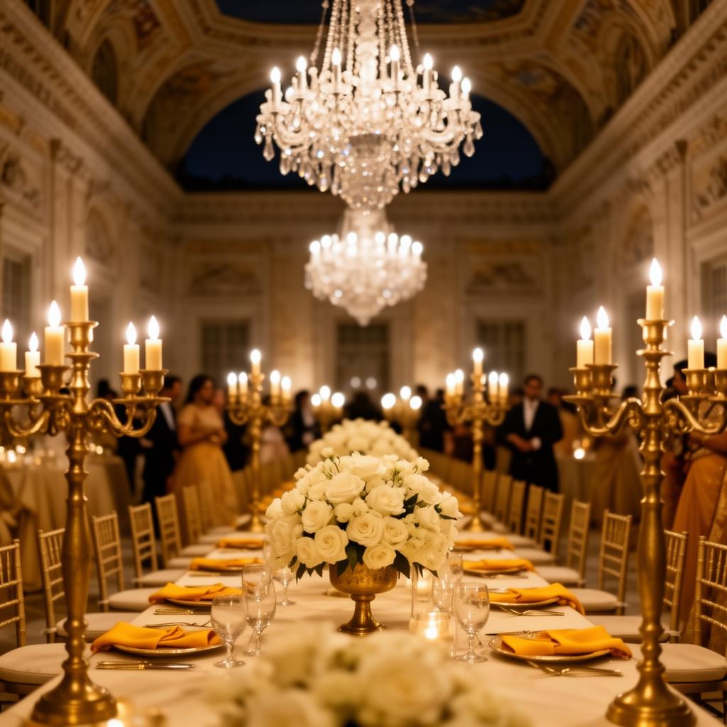 Indian wedding reception in an Italian palazzo with chandeliers
